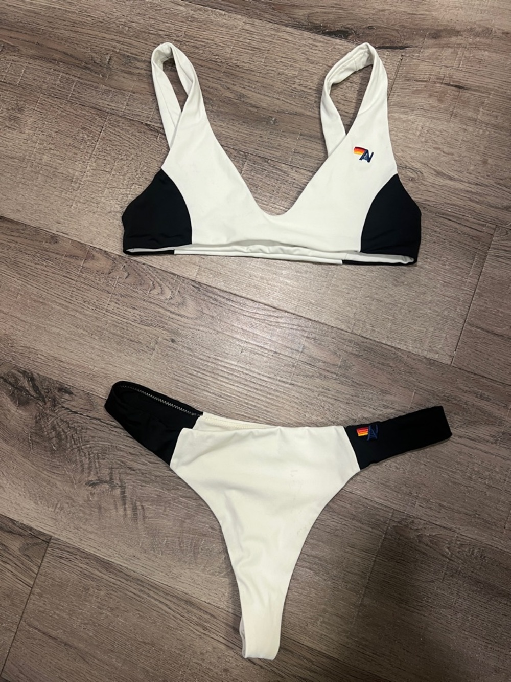 Aviator nation Colorblock White & Black cheeky Bikini
